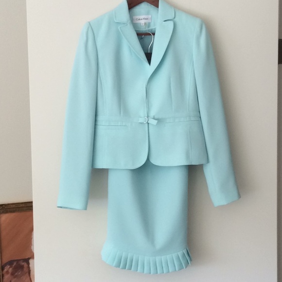 NWOT Calvin Klein Sky Blue Blazer Skirt Set, 2 - Picture 2 of 7